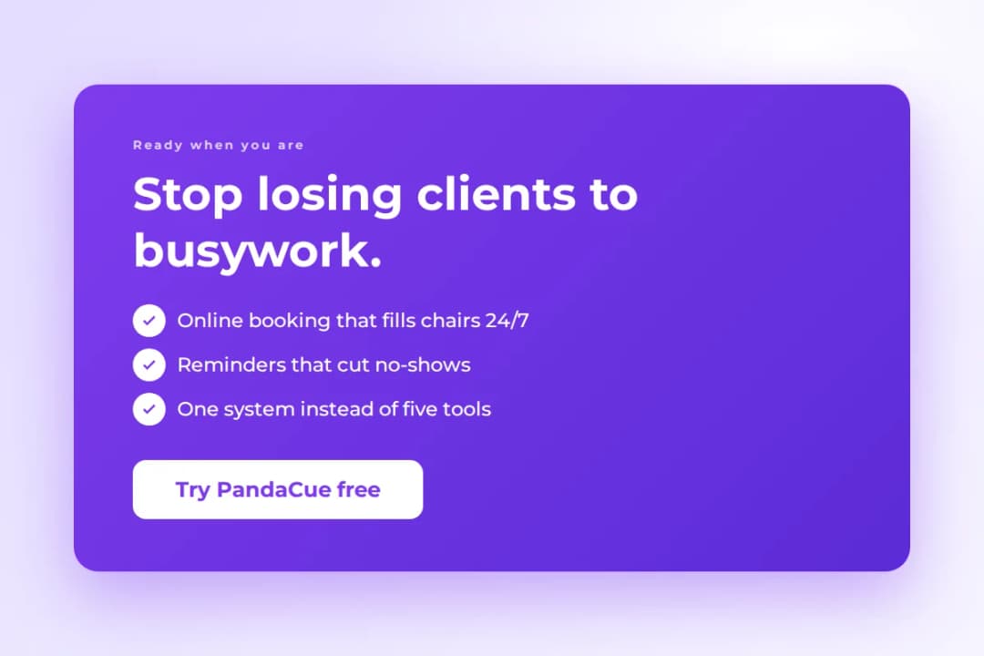 Try PandaCue free: online booking, reminders, and one system for your salon