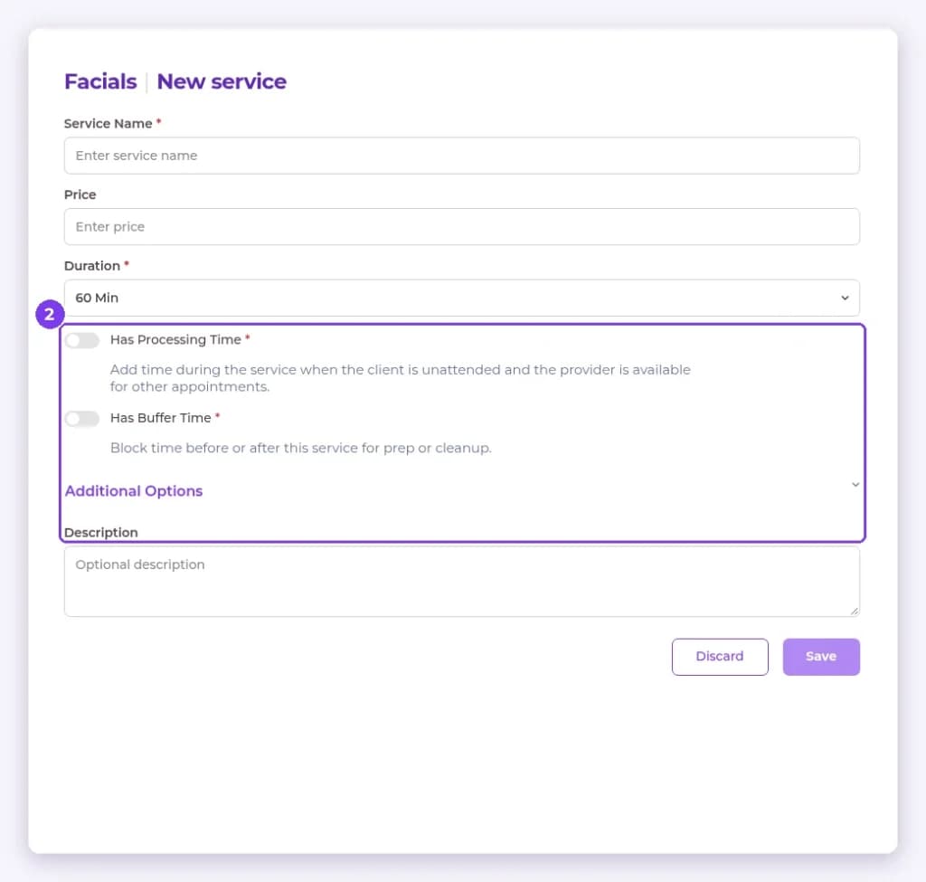 Has Processing Time turned on, showing the Processing Time and Finishing Time fields