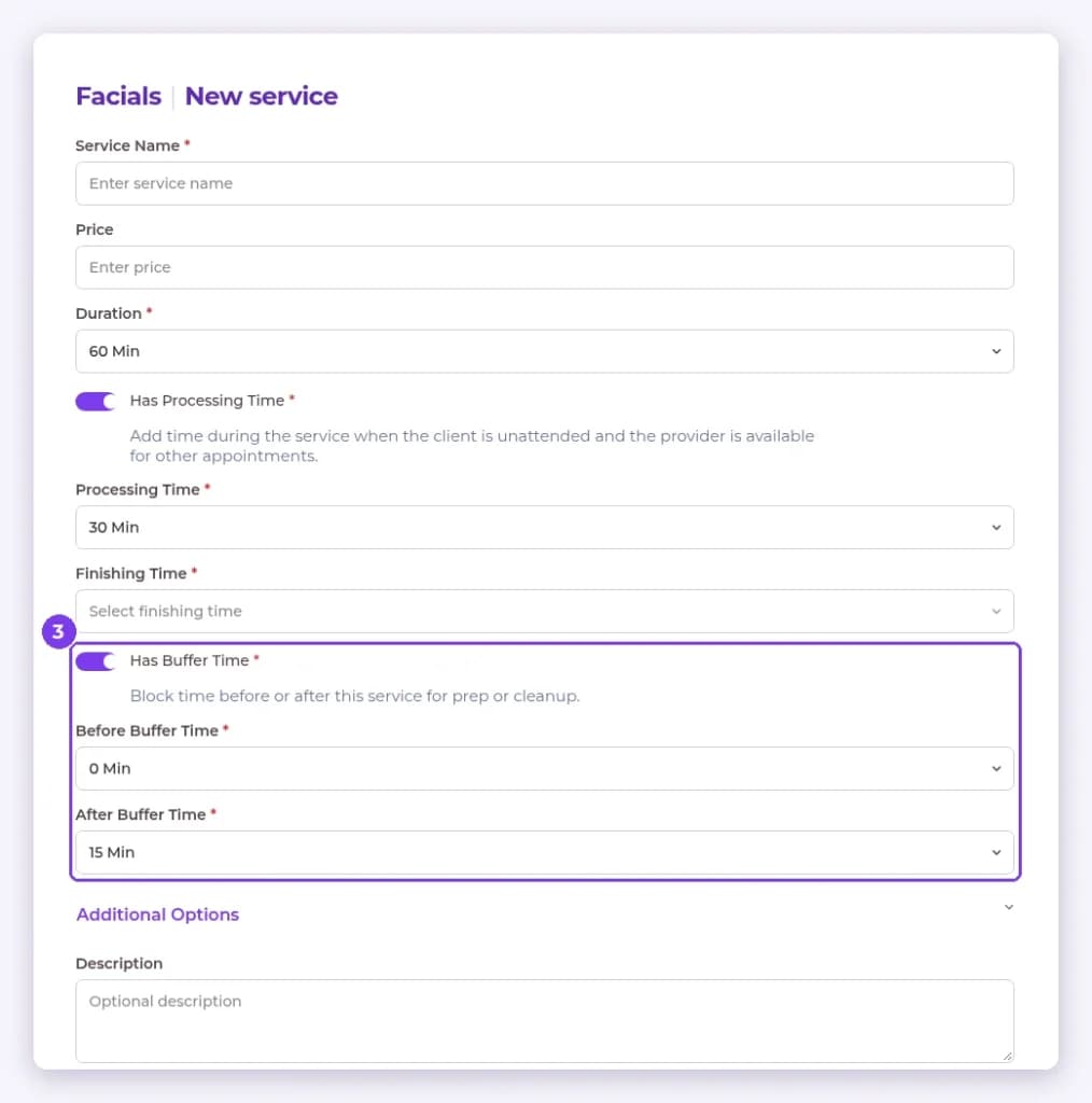 Has Buffer Time turned on, showing Before Buffer Time and After Buffer Time fields