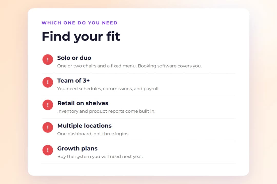 Checklist for choosing between salon booking software and management software